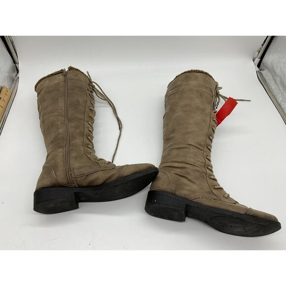 Qupid Boots Womens Size 8 Brown Knee High Lace Up Faux Suede Fleece Lined Zip - Picture 10 of 16